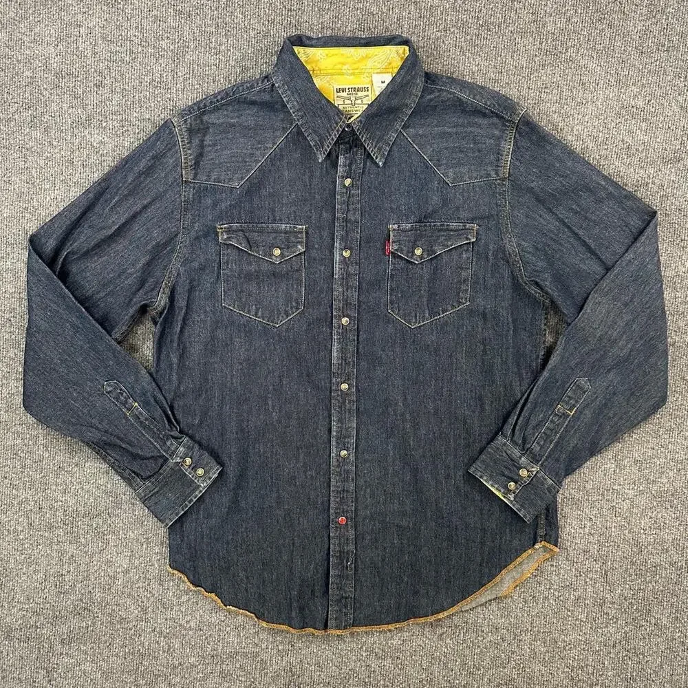 Vintage Levi’s Men’s Denim Pearl Snap Button Up Western Cowboy Jean Shirt M - Picture 2 of 6